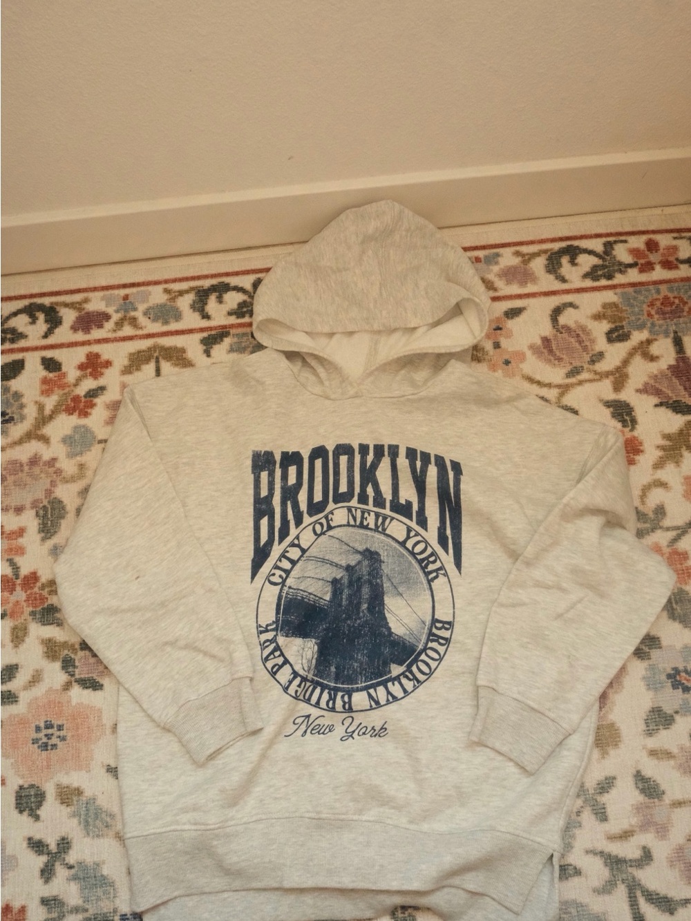 art class Light Gray Hoodie with Navy Brooklyn Graphic